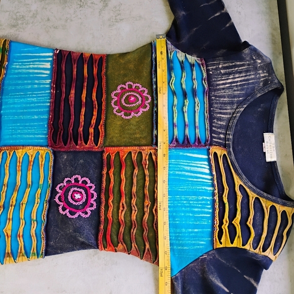 Collection Royal Boho Patchwork Top Womens Medium Long Sleeve Hippie Festival - Picture 8 of 9